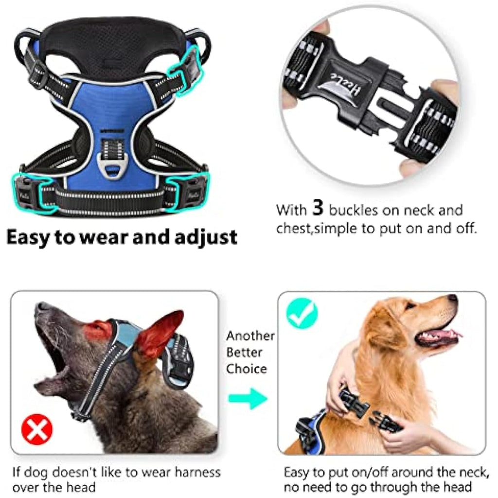 HEELE No Pull Dog Harness | Reflective Padded Training Vest - Blue, M