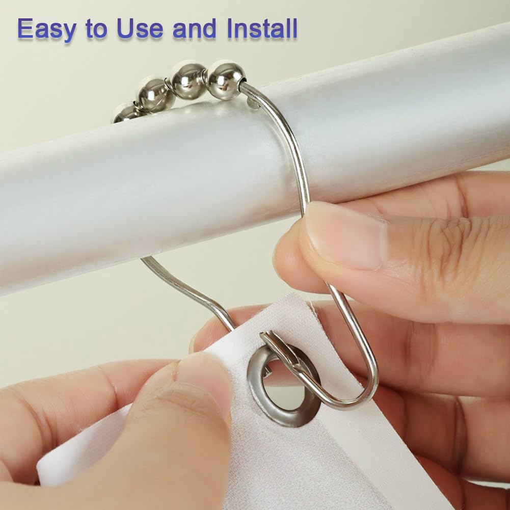 12 Pcs Stainless Steel Shower Curtain Hooks, Shower Curtains Rings, Shower-Rod Rail Rings for Bathroom Curtains Rods, Easy To Open, Close & Install - image 4