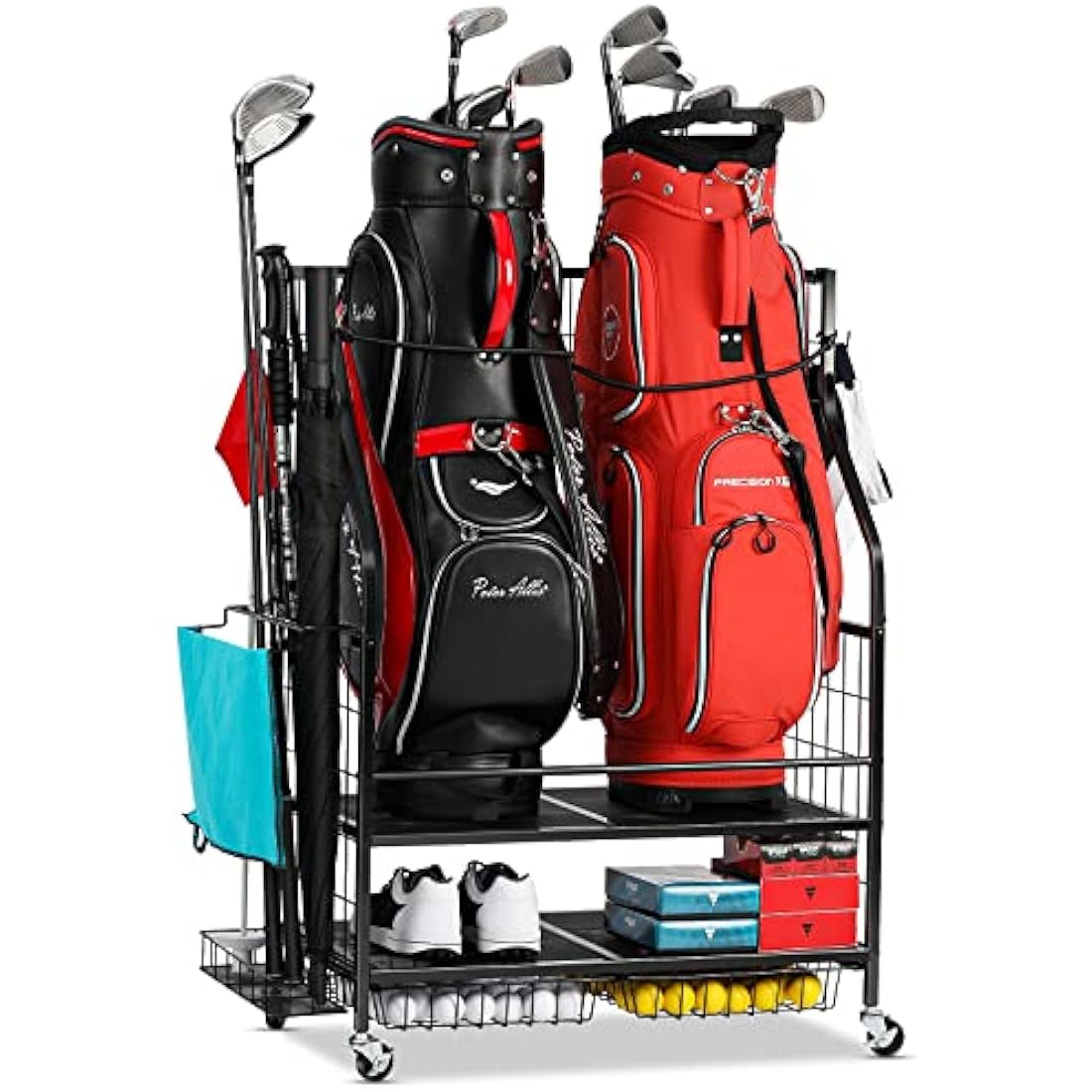 FHXZH Golf Bag Storage Rack – Extra Large Steel Garage Organizer with Wheels