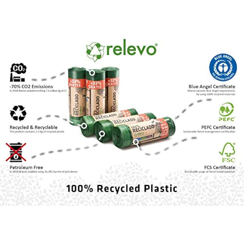Relevo 30L Recycled Bin Bags – Heavy Duty Drawstring Liners (90 Units)