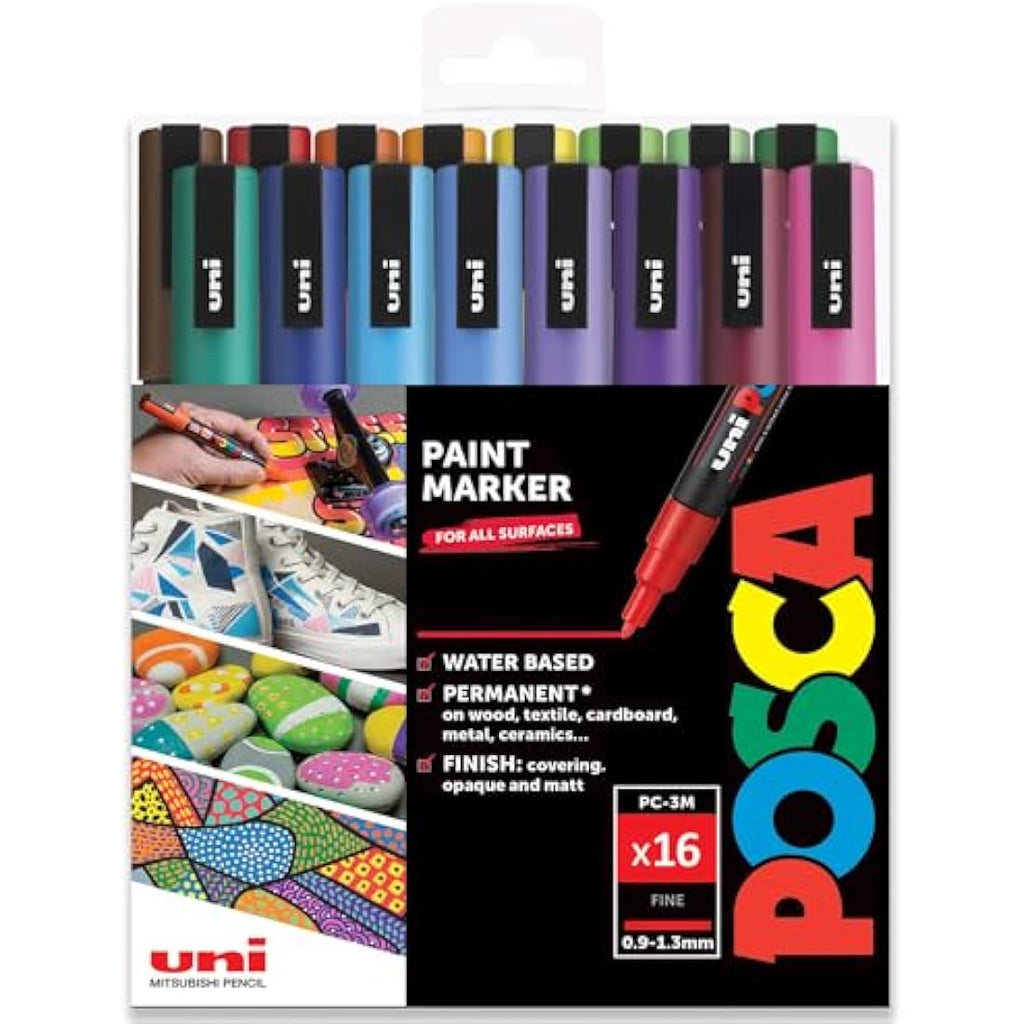 Posca PC-3M Paint Markers | Fine Tip Water-Based Pens | Set of 16