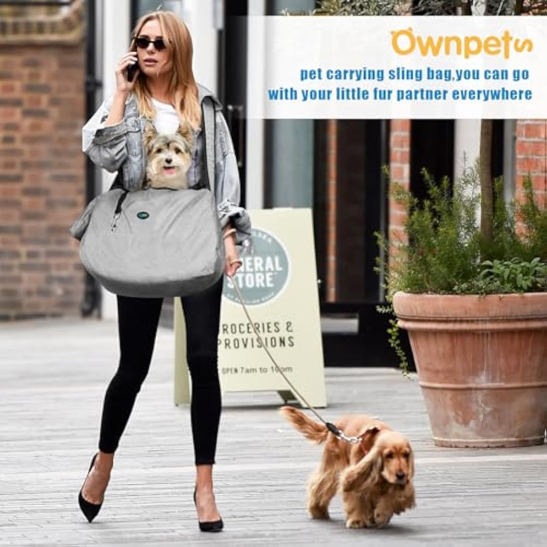 Ownpets Pet Sling Carrier – Hands-Free Adjustable Dog & Cat Travel Bag