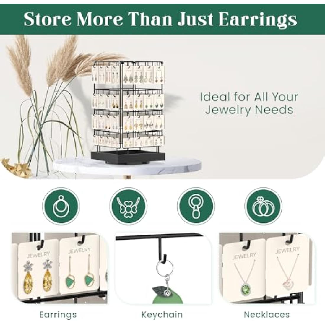 EsLuker.ly Rotating Earring Display Stand | 64 Hook Jewelry Rack