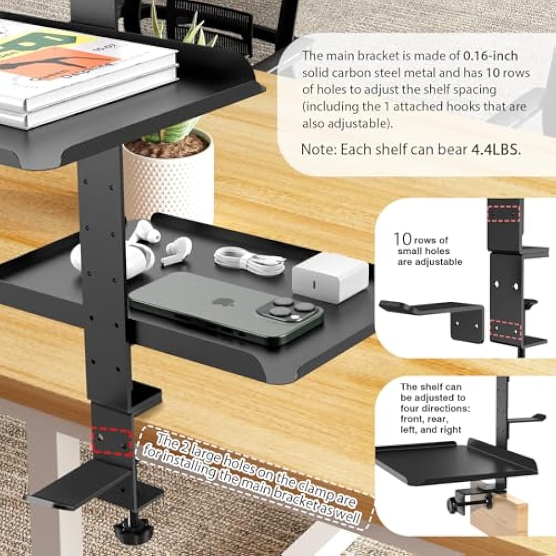 Rolizoe 3-Tier Clamp On Desk Shelf Organiser with Headphone Stand
