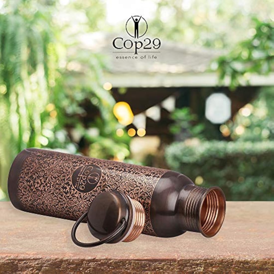 Jolof Store Handcrafted Antique Copper Water Bottle - 900ml Leak Proof
