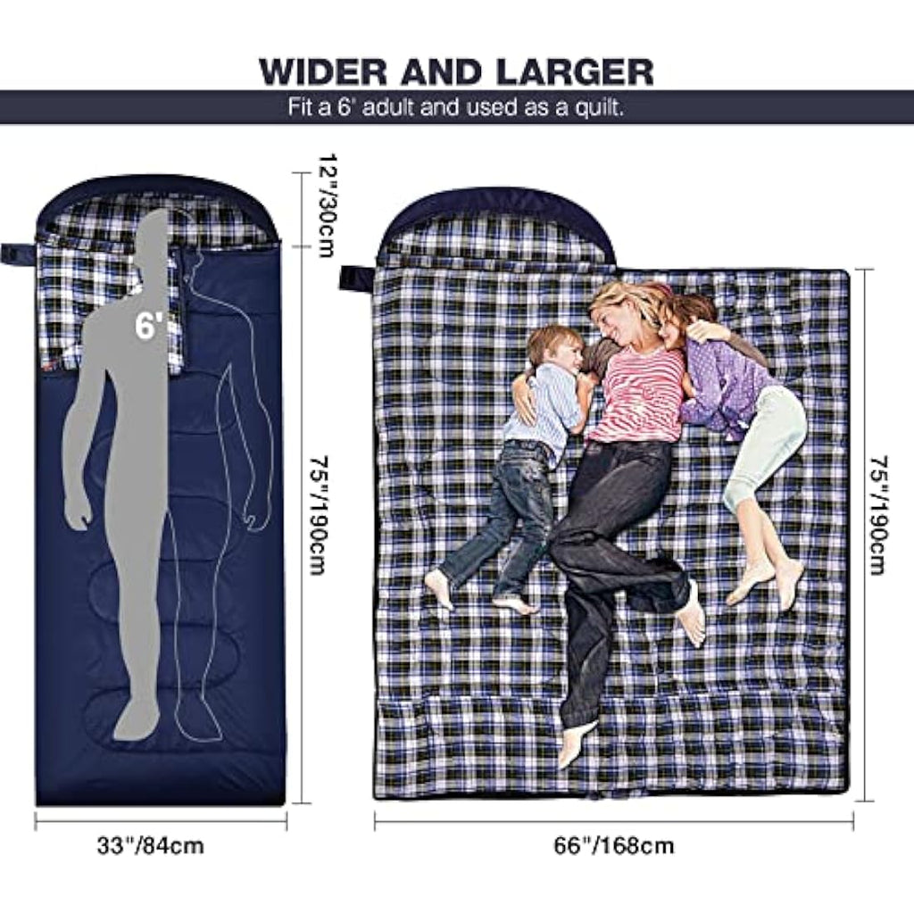REDCAMP Cotton Sleeping Bag with Flannel Liner and Removable Pillow