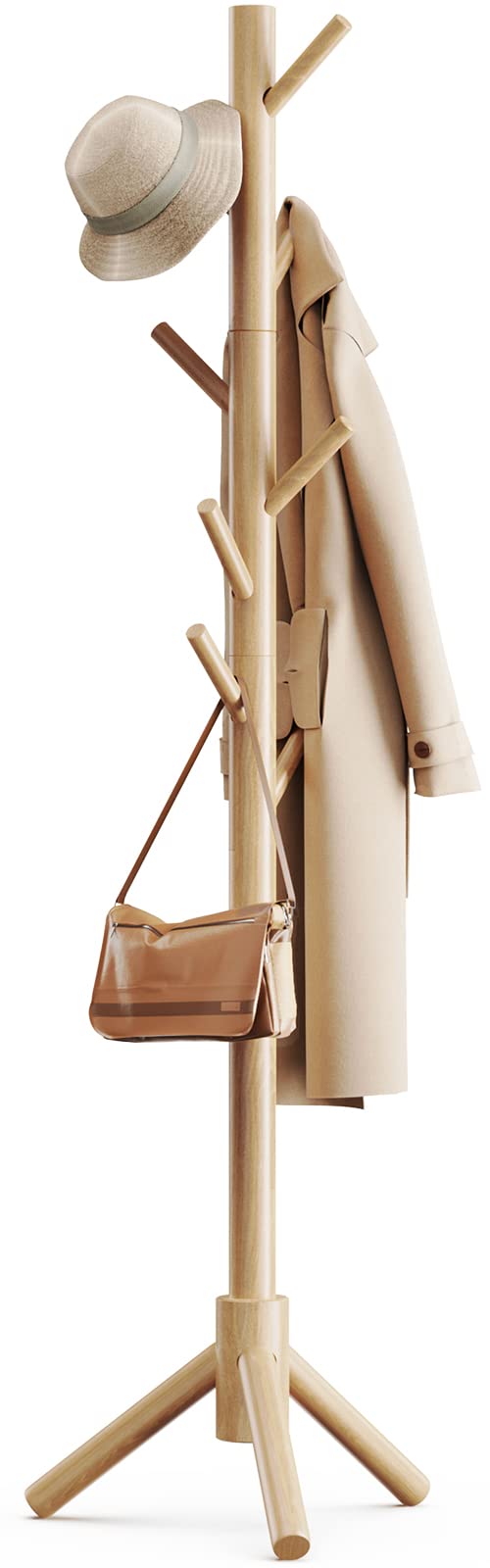 Pipishell Wooden Coat Rack – Adjustable Height Freestanding Stand with 8 Hooks