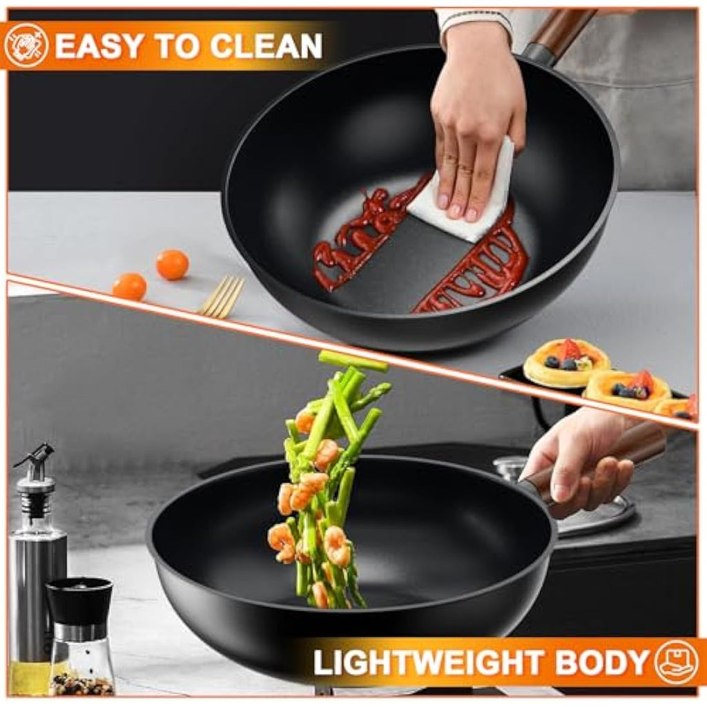 Jobin 28cm Non-Stick Aluminium Wok with Lid | Induction Stir-Fry Pan