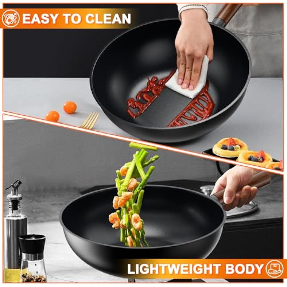 Jobin 28cm Non-Stick Aluminium Wok with Lid | Induction Stir-Fry Pan