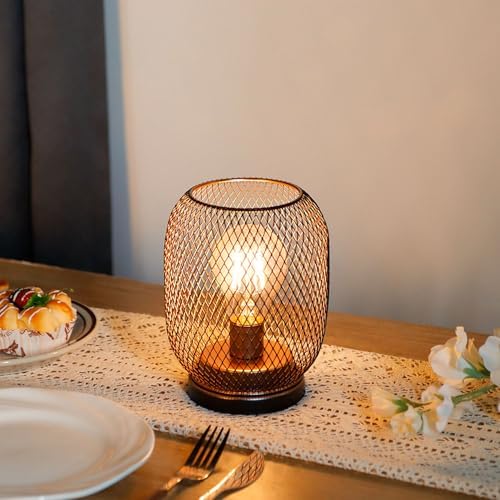 TRIROCKS Set of 2 Battery Operated Table Lamps | Vintage Metal Lanterns