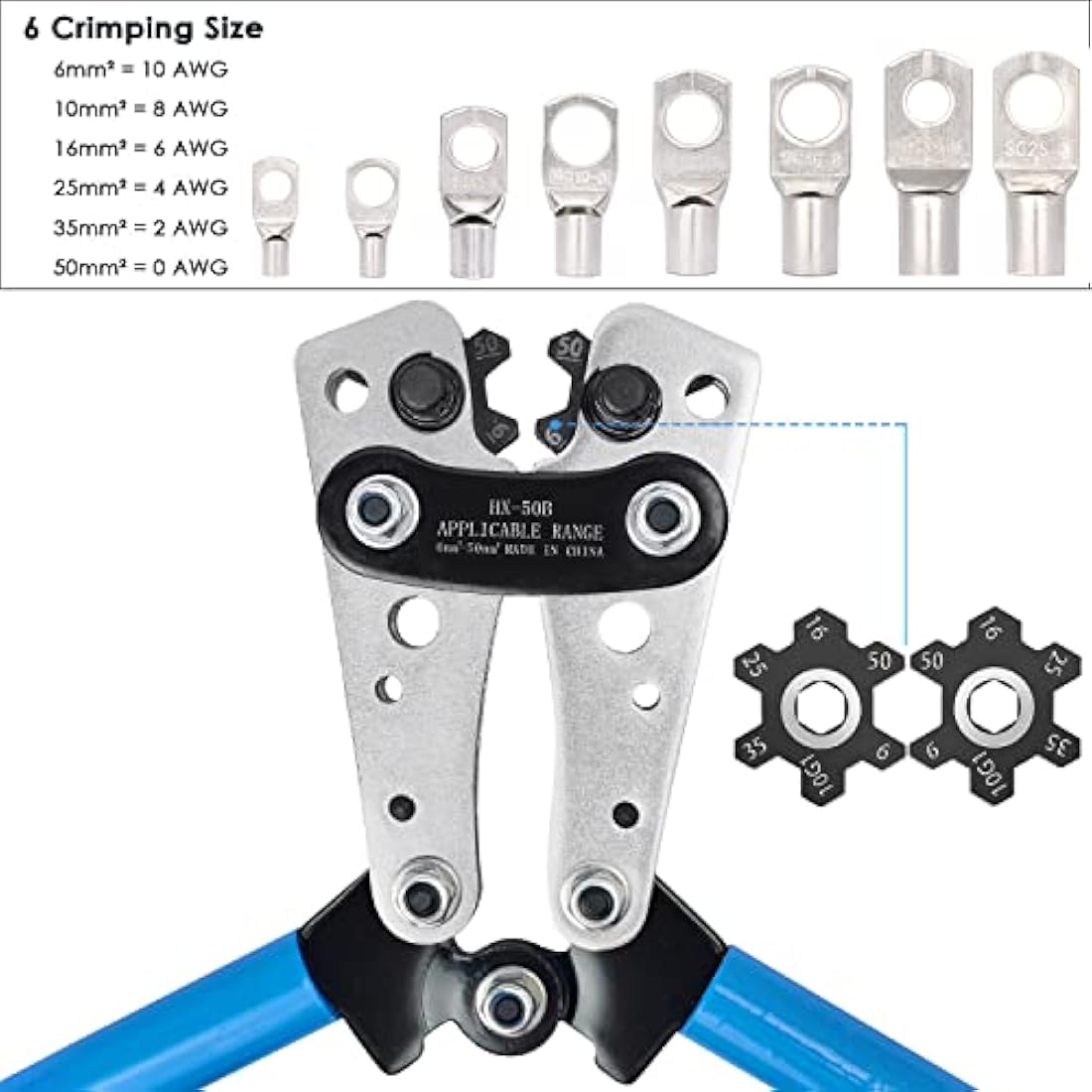 Solsop Battery Cable Crimping Tool Kit with 60PCS Copper Ring Terminals