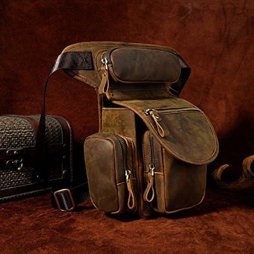 Mens Genuine Leather Motorcycle Drop Leg Bag & Waist Pack