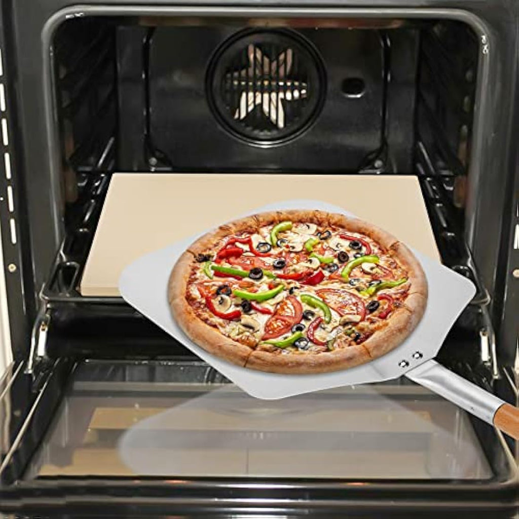 Mimiuo Cordierite Pizza Stone and Aluminum Peel Set for Oven and Grill