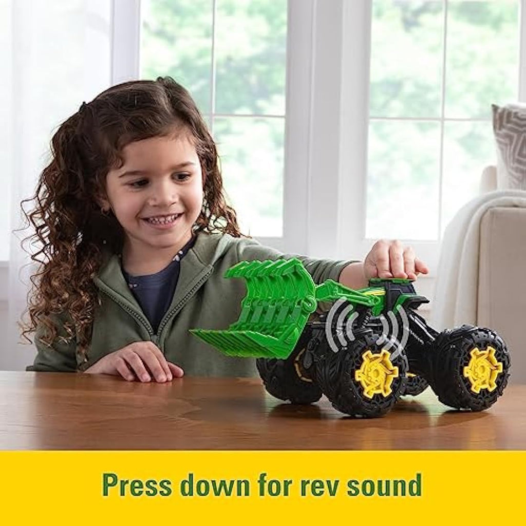 John Deere Monster Treads 10-Inch Rev Up Tractor Toy with Sound – Red