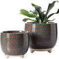 LE TAUCI Ceramic Plant Pots | Footed Indoor Planters with Drainage, Set of 2