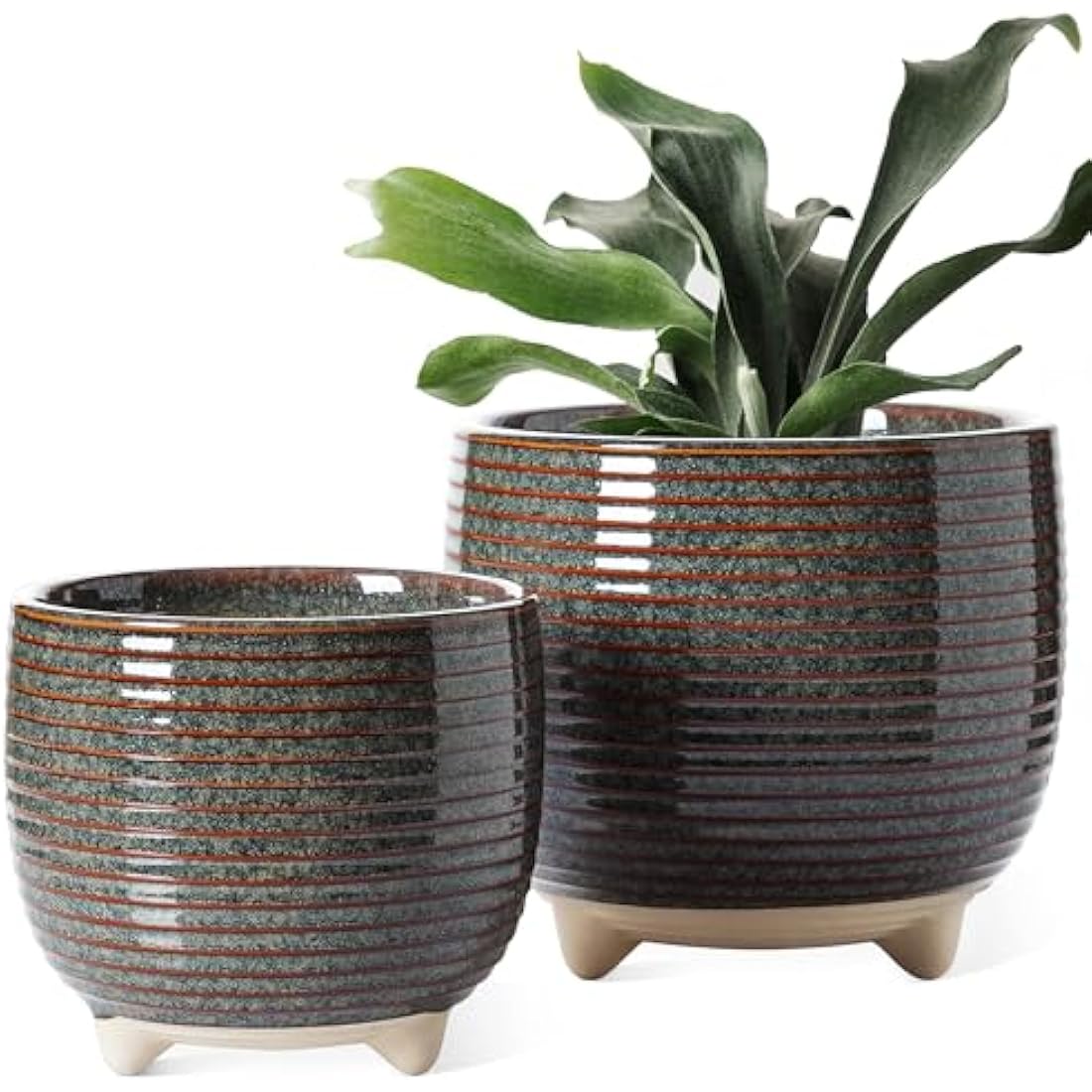 LE TAUCI Ceramic Plant Pots | Footed Indoor Planters with Drainage, Set of 2