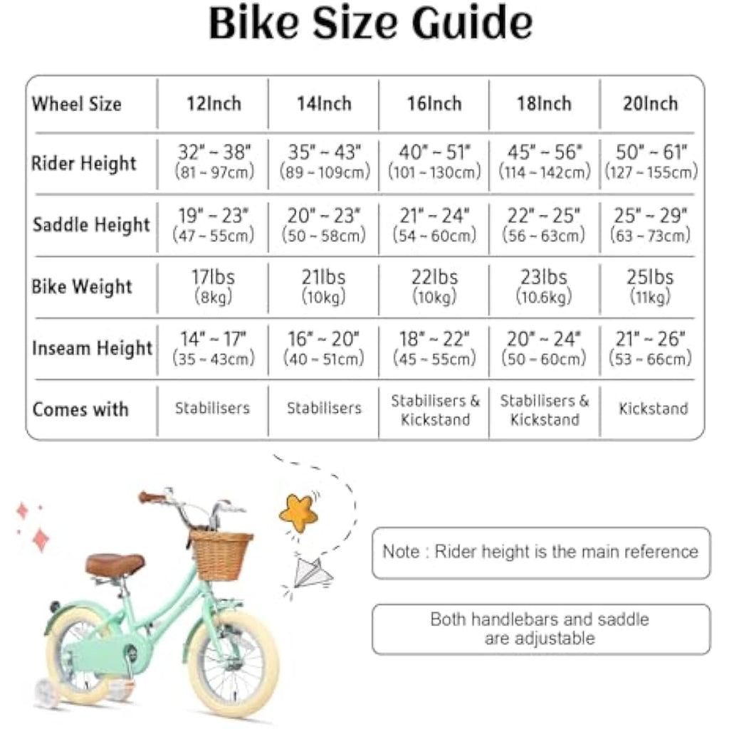 Glerc Little Molly 16 Inch Kids Retro Girls Bike with Wicker Basket