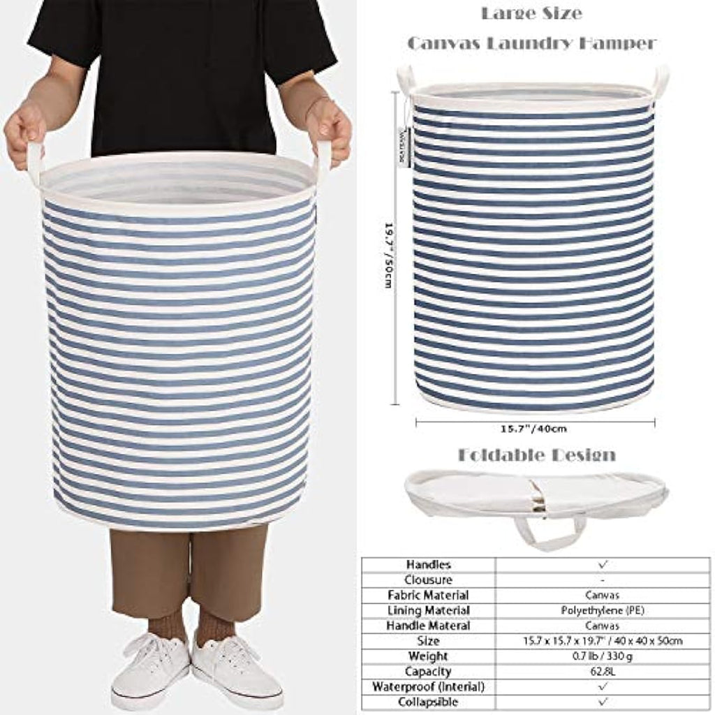 Sea Team Large Waterproof Laundry Hamper | Folding Ramie Cotton Storage Bin