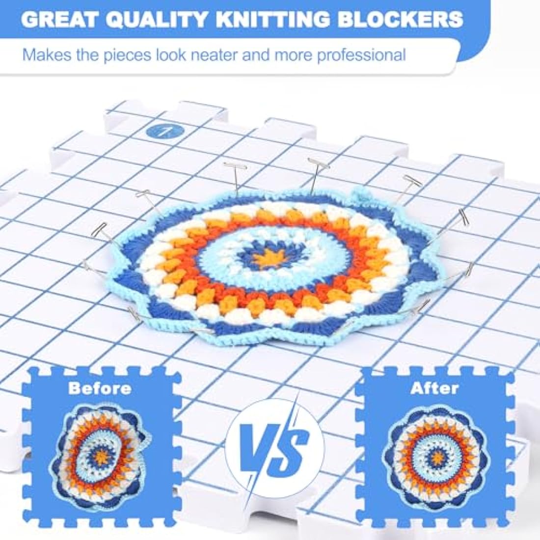 Aeelike Blocking Mats for Knitting & Crochet - 9 Pack Foam Board with Grid