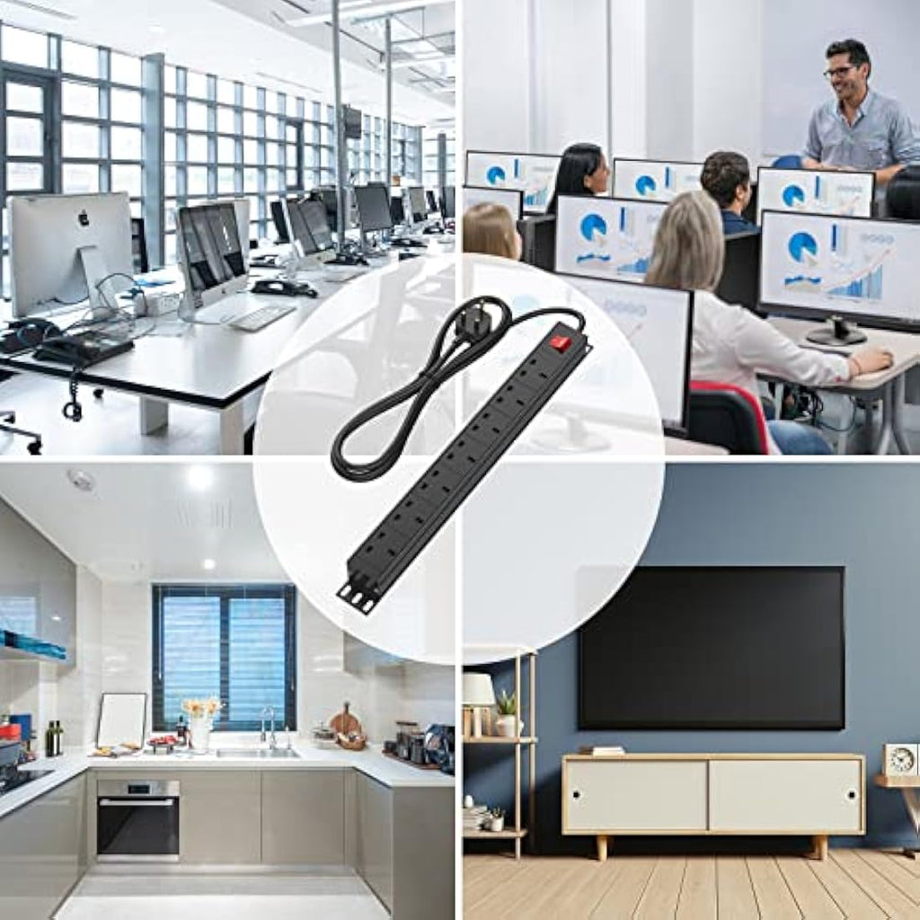 HANNELORE 7 Way Surge Protected Extension Lead | 3M Rack Mount PDU