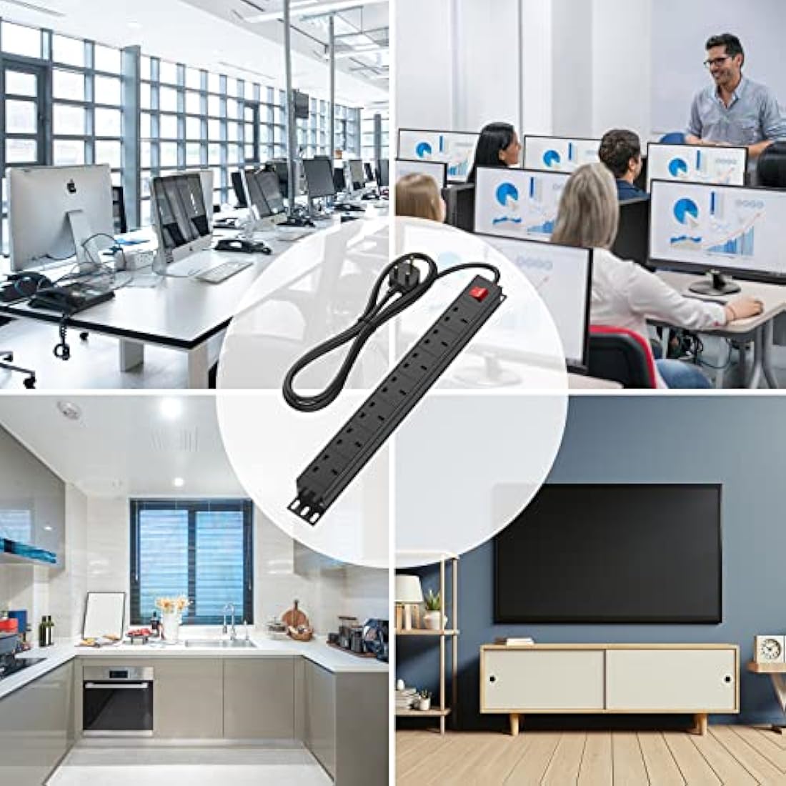HANNELORE 7 Way Surge Protected Extension Lead | 3M Rack Mount PDU