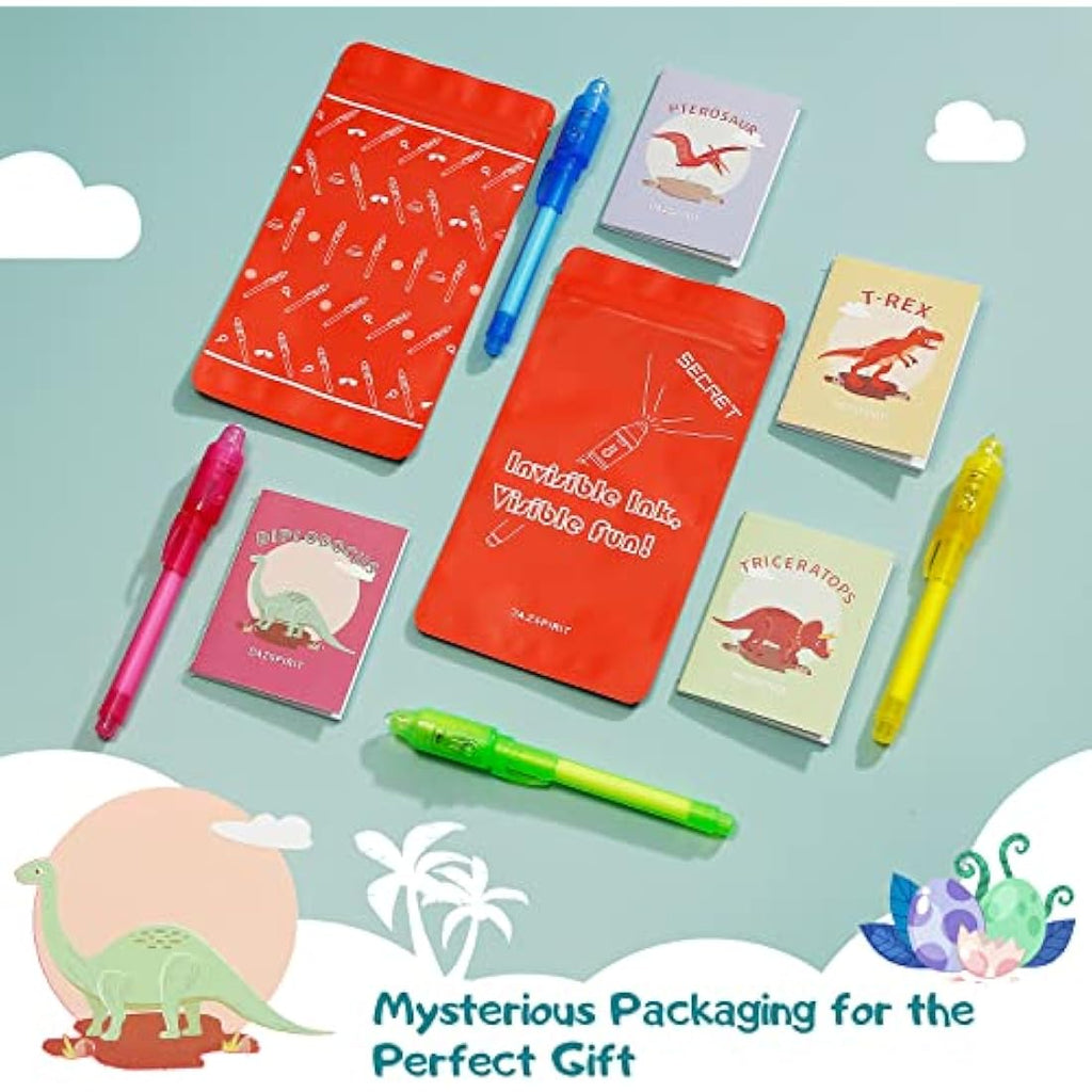 DazSpirit 16-Pack Invisible Ink Spy Pens & Dinosaur Notebooks Party Favors