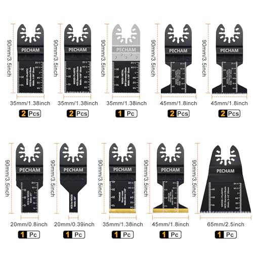 PECHAM 102PCS Oscillating Multitool Blade Kit | Titanium Wood Metal Blades