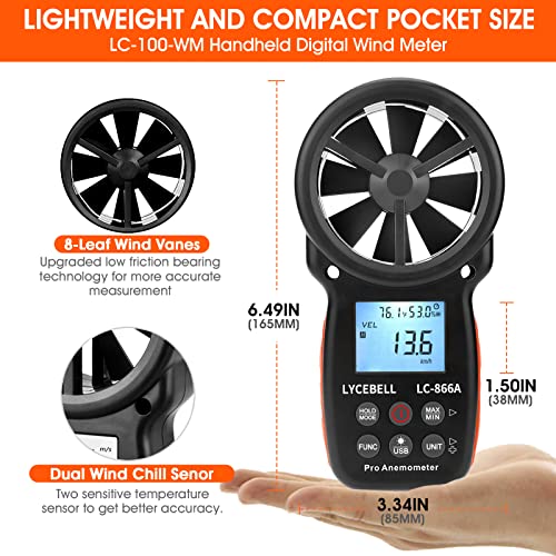 LYCEBELL LC-866A Digital Anemometer | HVAC Wind Speed Meter with USB PC Sync
