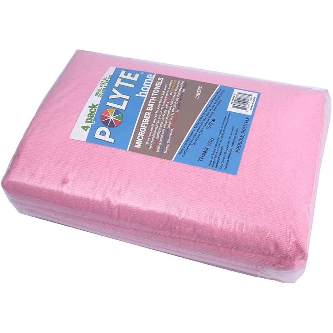 Polyte Quick Dry Microfibre Bath Towels - 76 x 145 cm, 4 Pack (Pink)