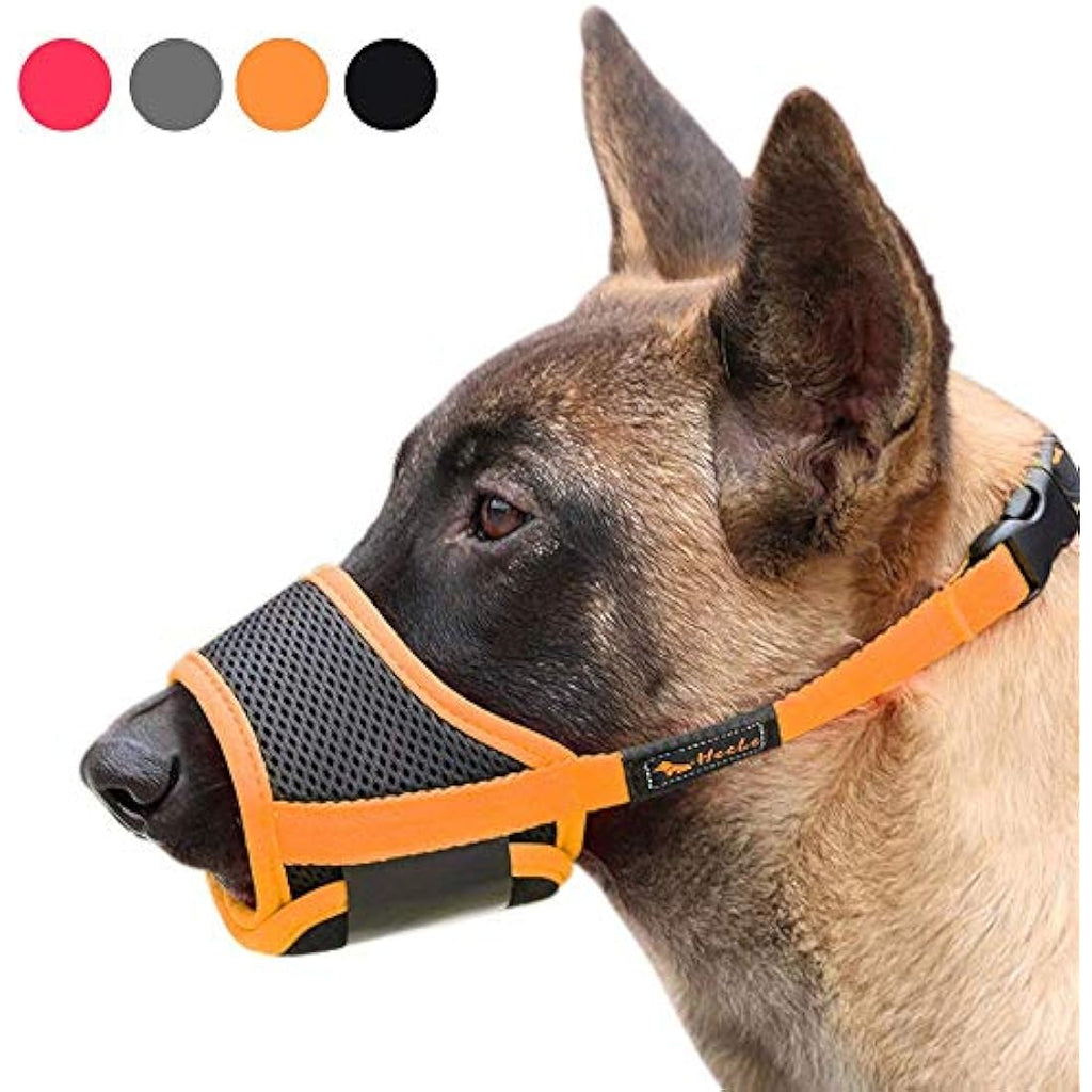 HEELE Dog Muzzle | Breathable Padded Nylon Anti-Biting Mask - Black/Orange