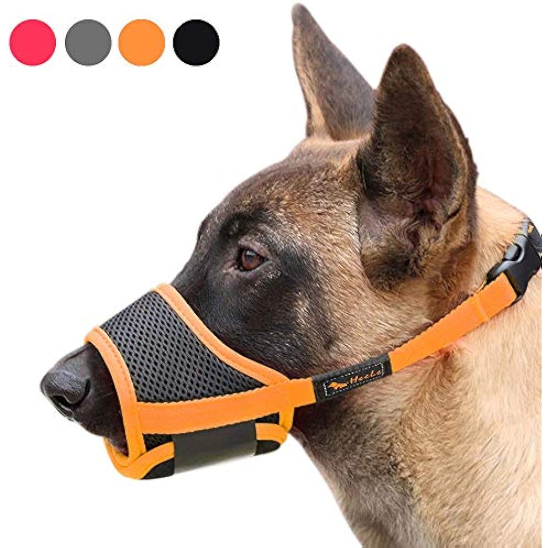 HEELE Dog Muzzle | Breathable Padded Nylon Anti-Biting Mask - Black/Orange