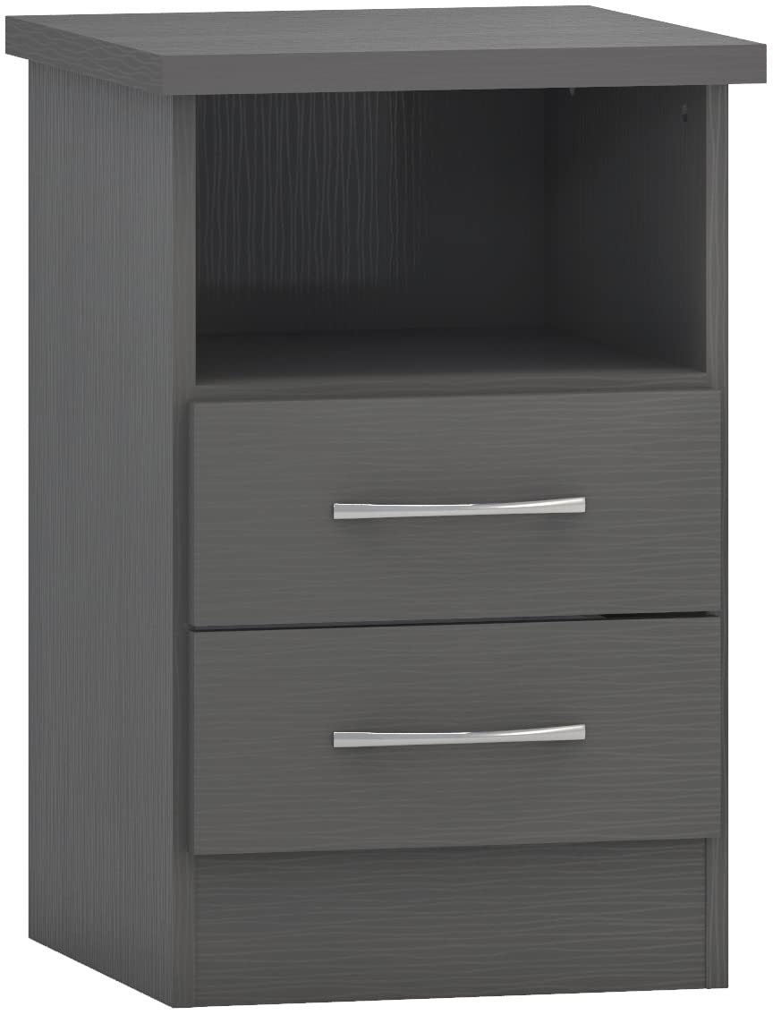 Seconique Nevada 2 Drawer Bedside Table - 3D Effect Grey Nightstand