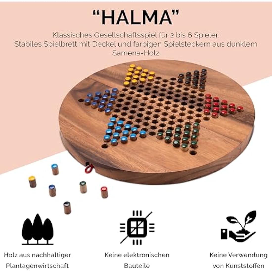 Stern Halma – Klappbares Chinese Checkers aus Samena-Holz