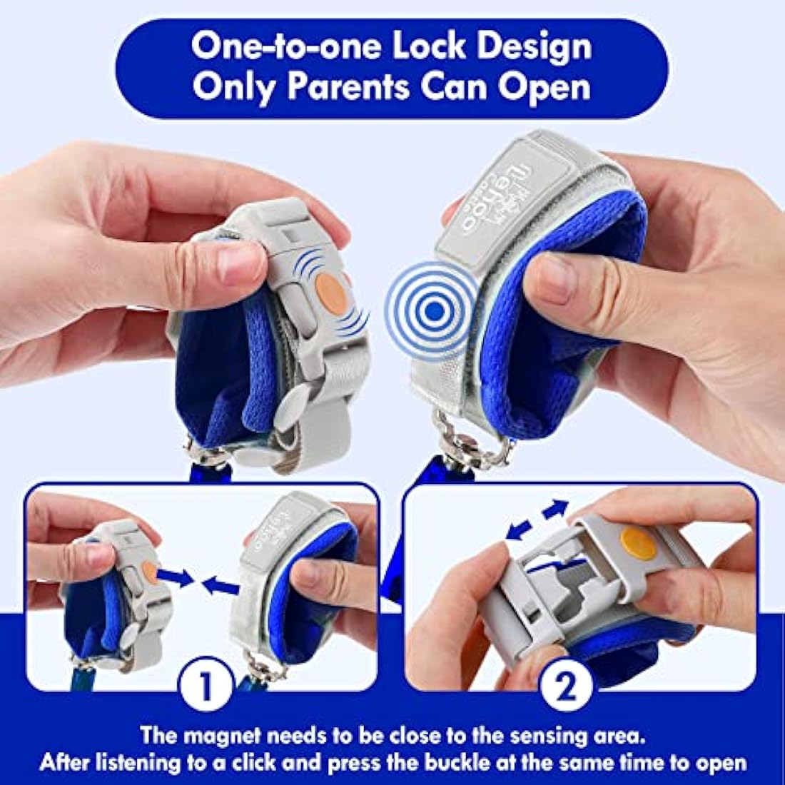 Lehoo Castle Toddler Reins | Anti Lost Wrist Link with Lock - Dark Blue