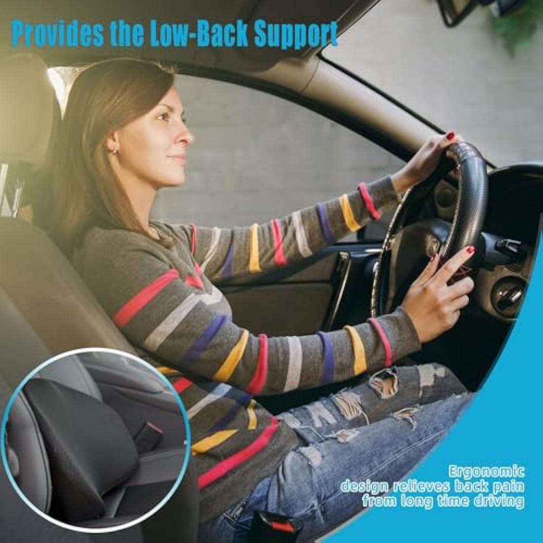 OLYDON Car Seat Cushion – Memory Foam Lumbar Support for Driving, Black