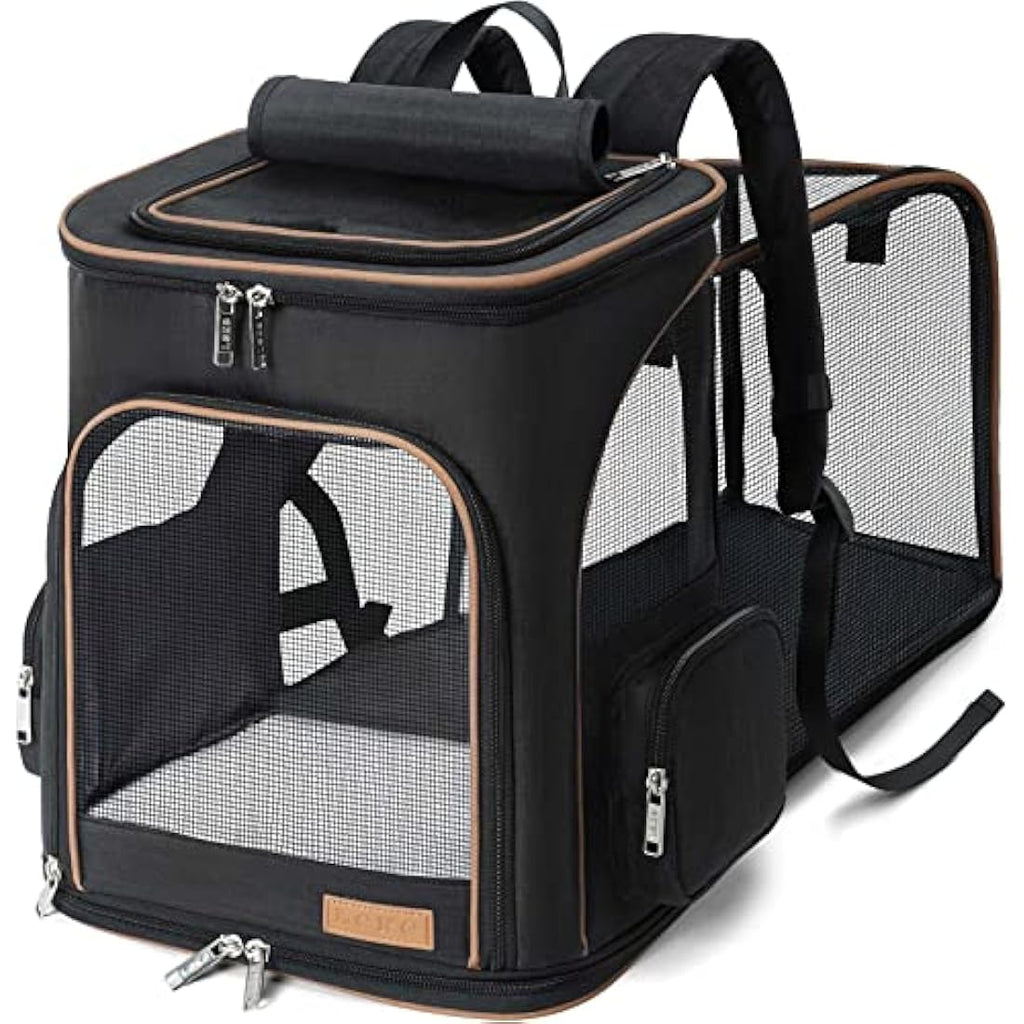 Lekesky Expandable Cat Carrier Backpack | Breathable Pet Rucksack, Black