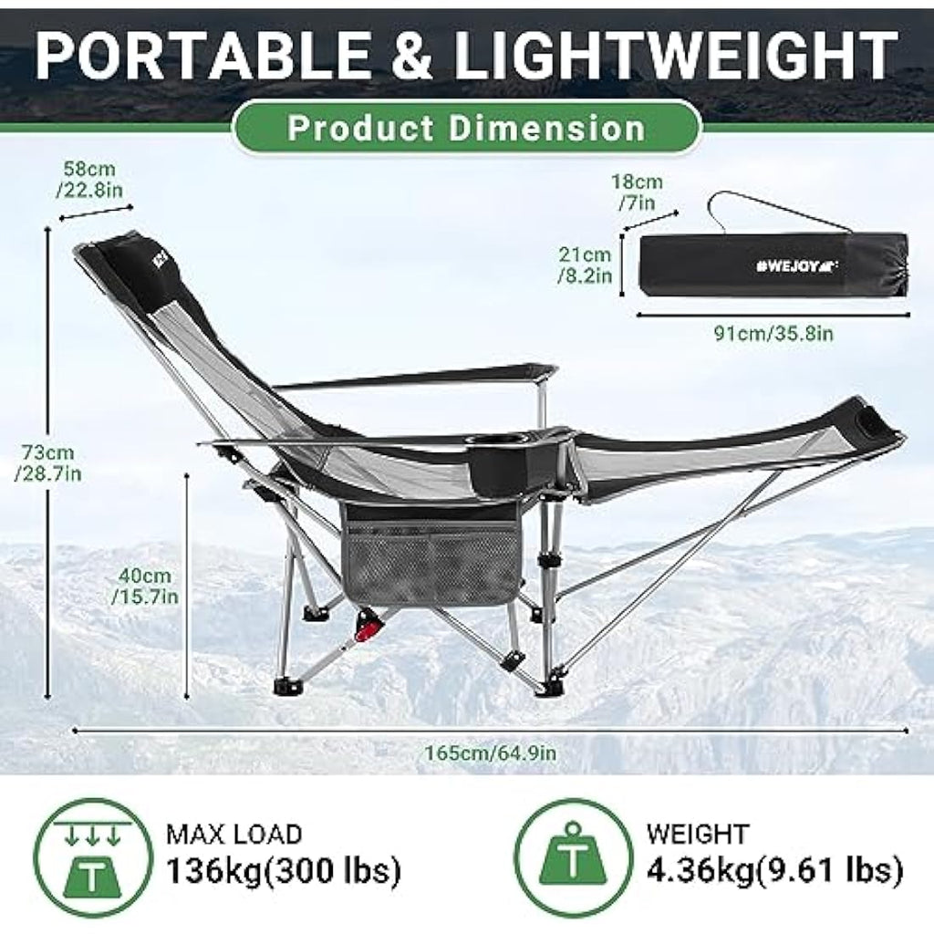WEJOY Folding Recliner Camping Chairs with Footrest, Black - Set of 2
