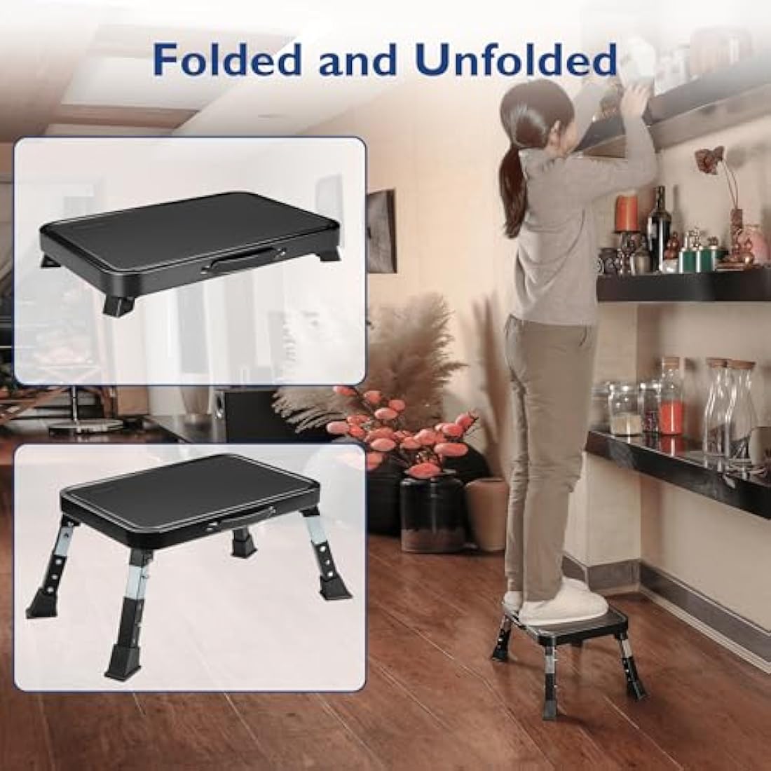 BONTEC 3-Level Height Adjustable Folding Step Stool | 150kg Capacity