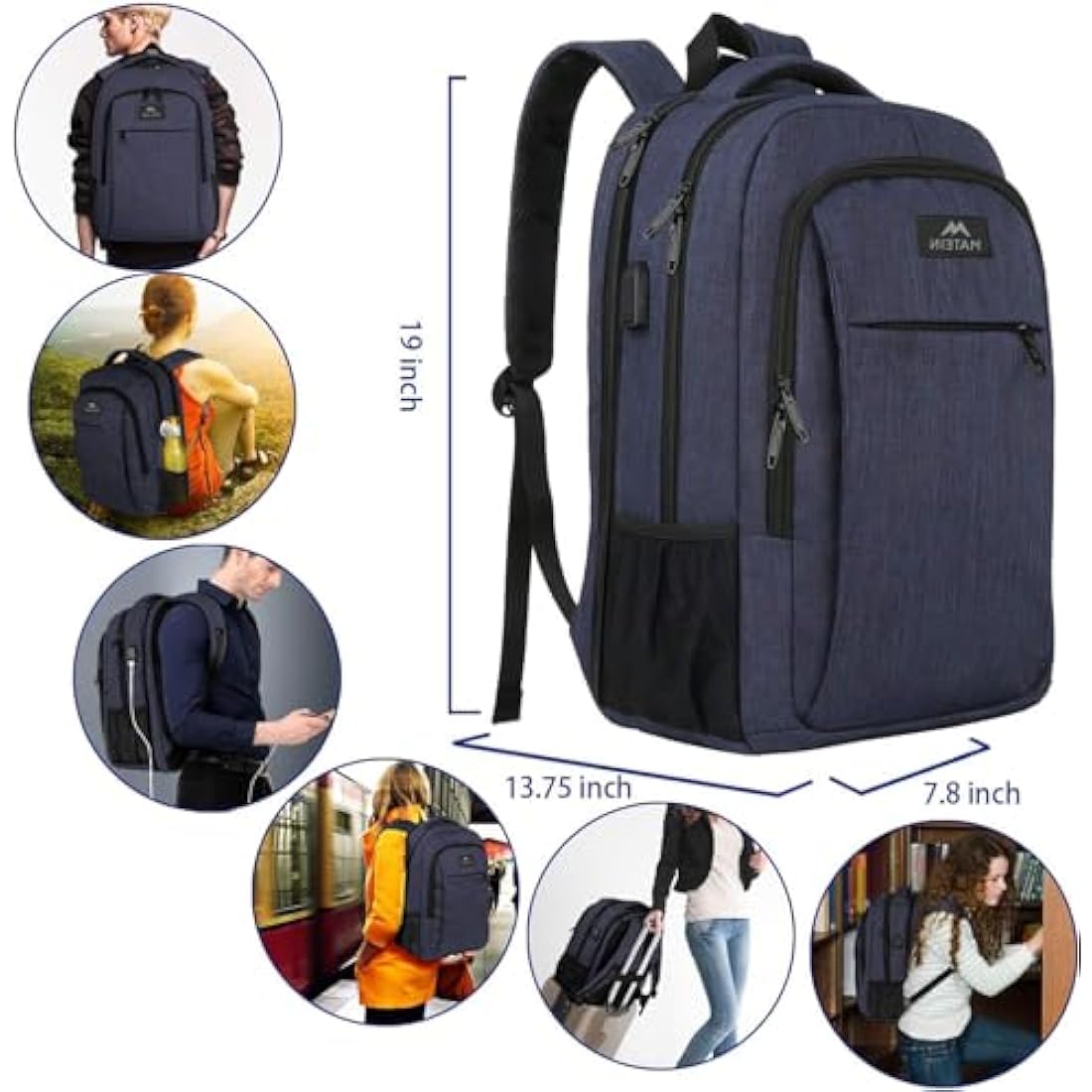 Matein 17.3 Inch Laptop Backpack | TSA Travel Anti-Theft Bag - Blue