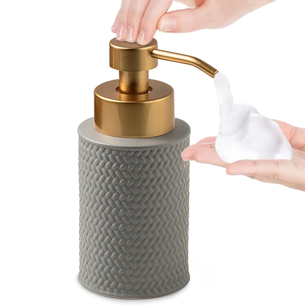 Ceramic Foam Soap Dispenser – Vintage Grey Porcelain, 9.1oz