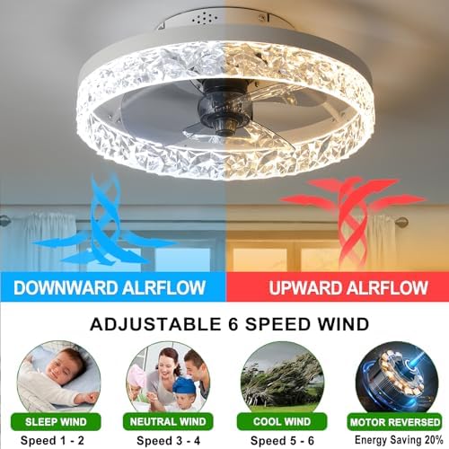 Exlafi Modern LED Ceiling Fan with Light - Dimmable 6-Speed White 40CM