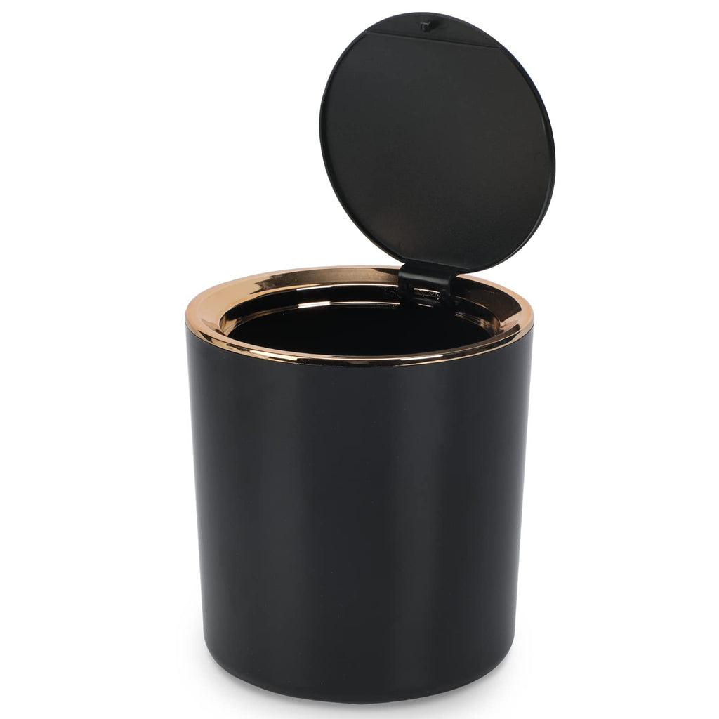 Desk Bin with Lid, Mini Table Trash Can,15 * 14.5cm Portable Small Dustbin for Bathroom Living Room Kitchen Car Dressing Table Black