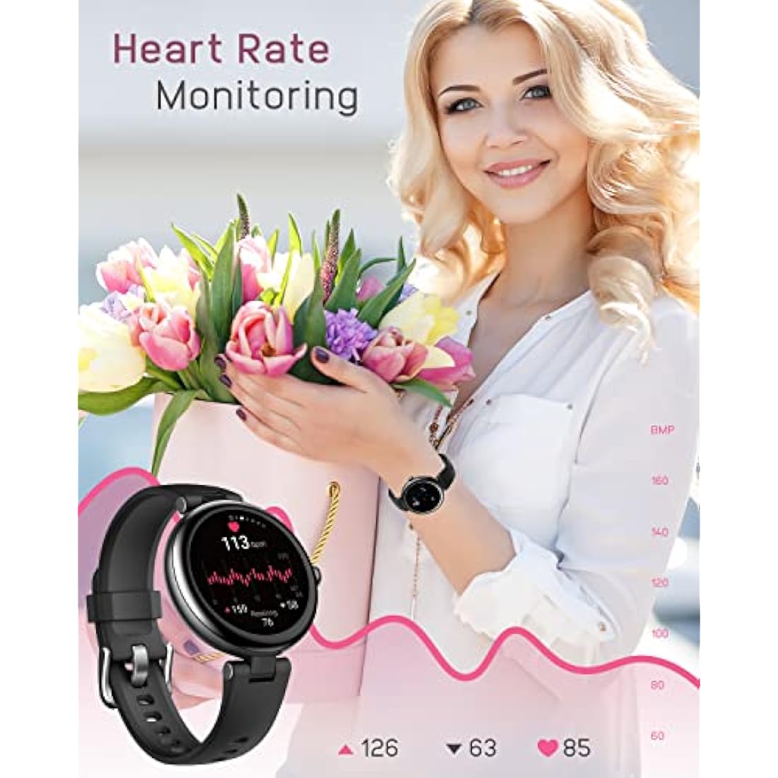 SHANG WING Lynn Women's Smartwatch | 1.1" Slim Fitness & Health Tracker