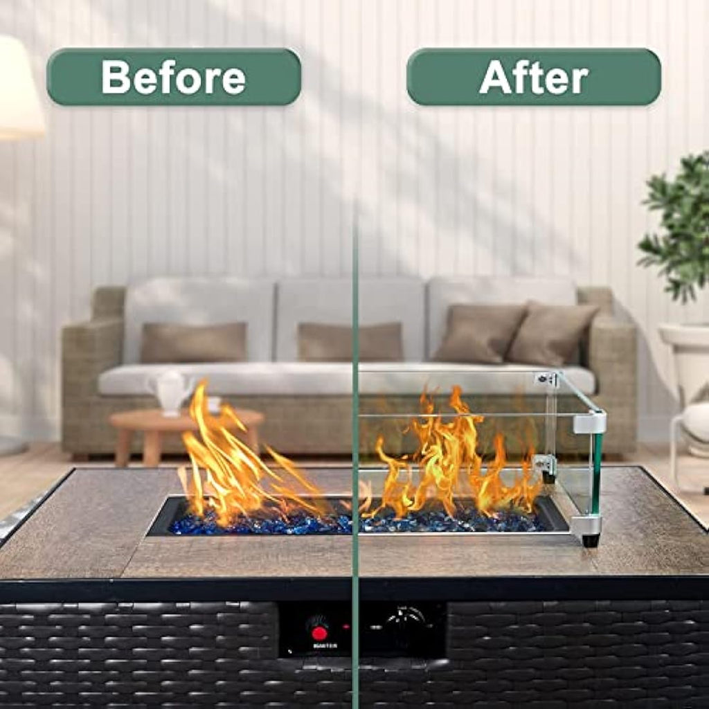 35.5" Fire Pit Glass Wind Guard | Tempered Flame Shield