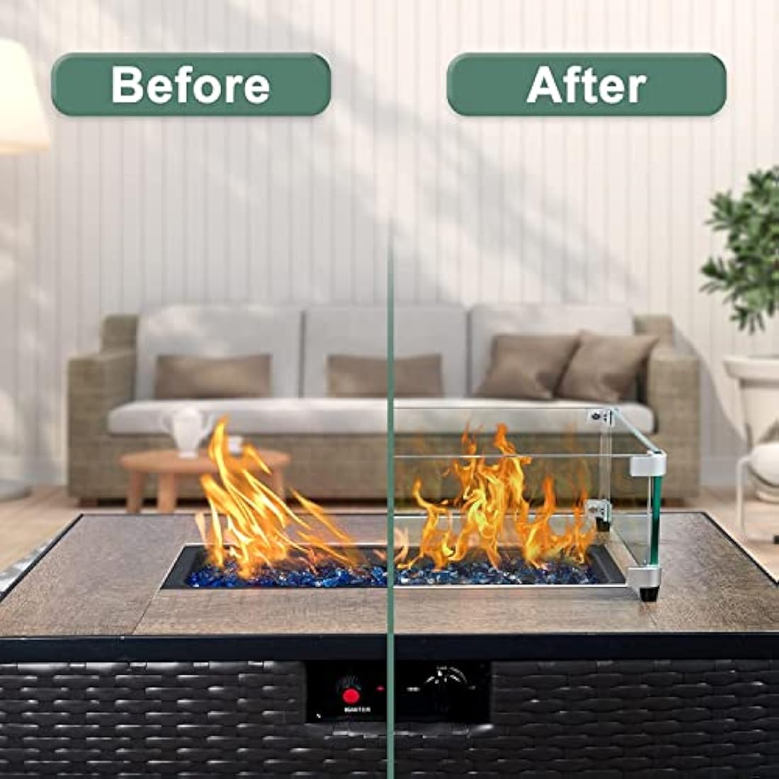 35.5" Fire Pit Glass Wind Guard | Tempered Flame Shield