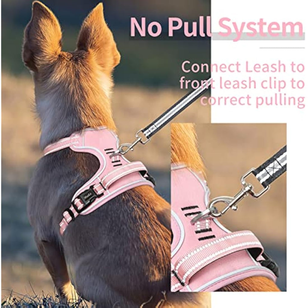HEELE No-Pull Dog Harness – Reflective Padded Nylon Vest, Pink, Large