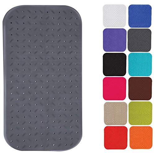 MSV Premium Non-Slip Rubber Shower Mat - Grey - Antibacterial - 36x76cm