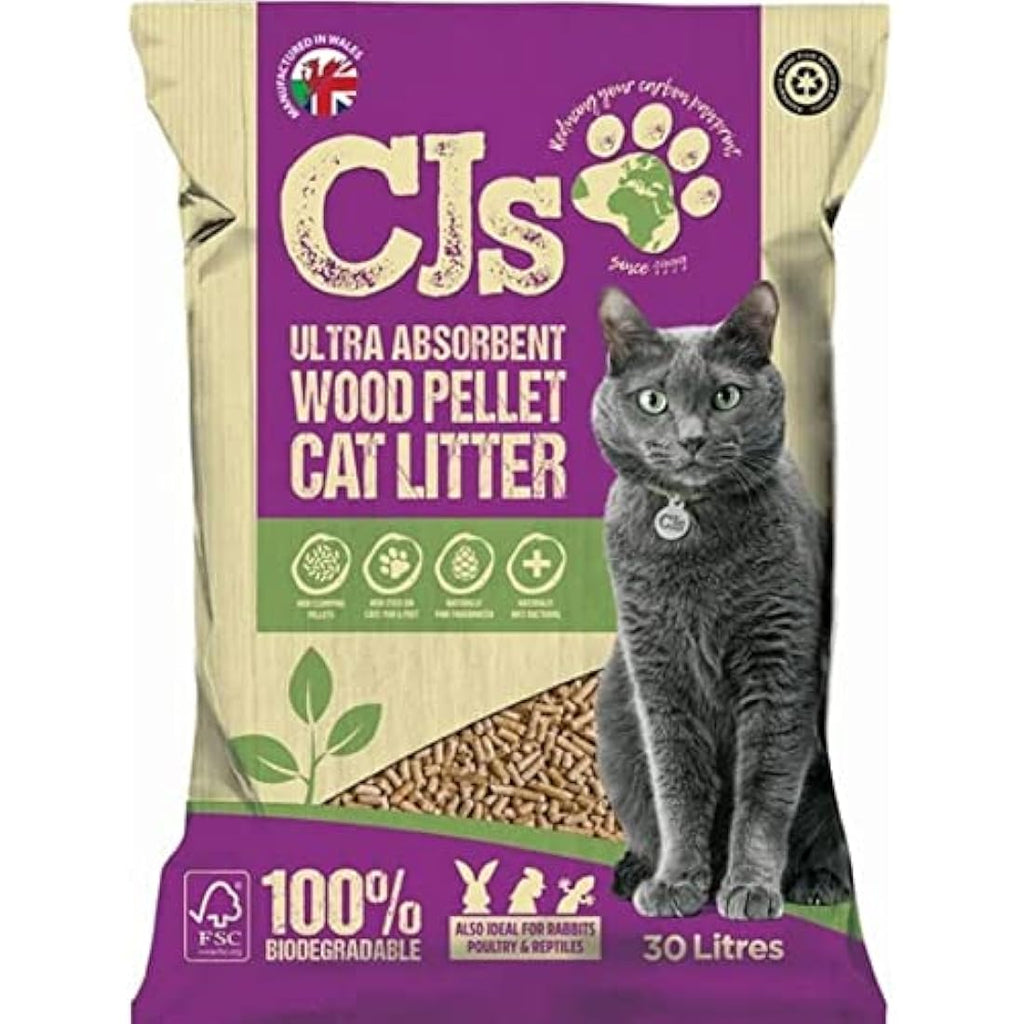 CJ's Premium Wood Pellet Cat Litter – Ultra Absorbent & Biodegradable, 30L