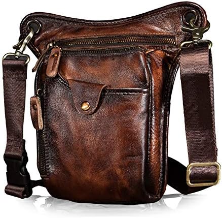 Mens Genuine Leather Motorcycle Drop Leg Bag & Waist Pack