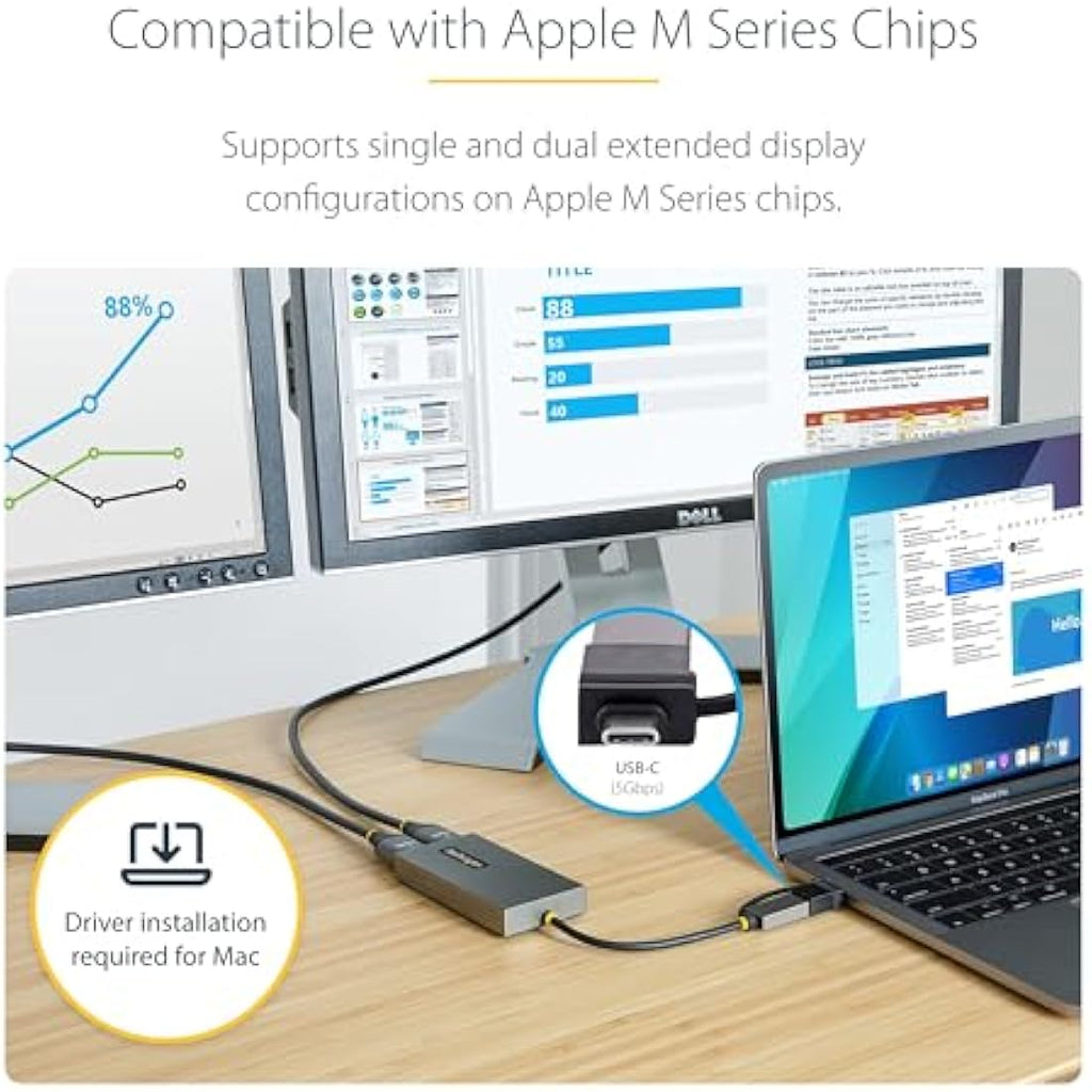 StarTech USB-C to Dual HDMI Adapter - 4K 30Hz & 1080p for Windows & Mac